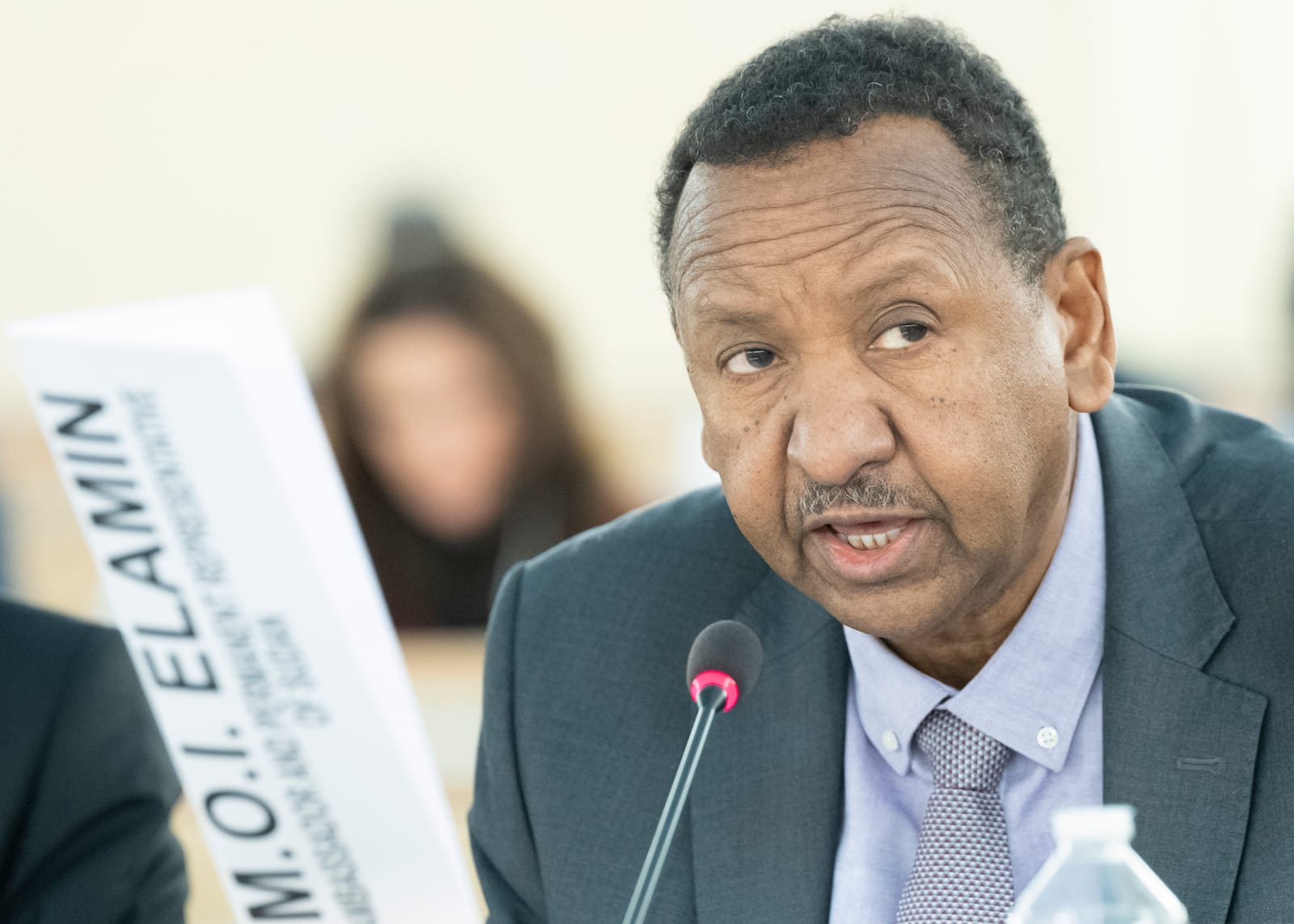 البروفيسور مصطفى عثمان إسماعيل الأمين في قصر الأمم بجنيف